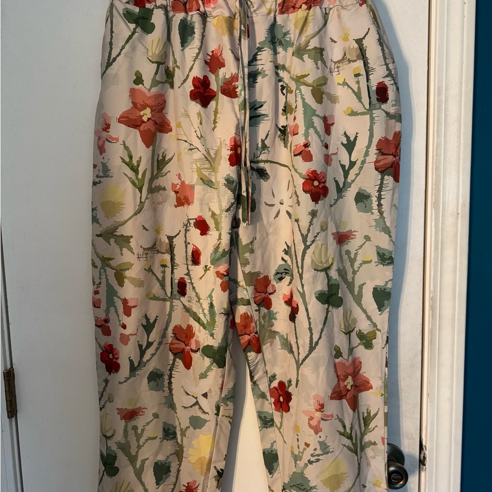 Floral Print Pants with Drawstring Waist GUC